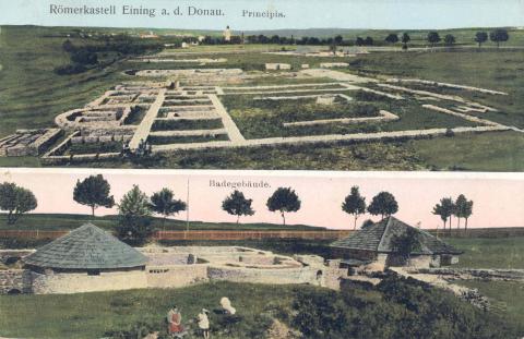 Historische Postkarte mit Bildern vom Kastell Abusina in Eining um 1911. 